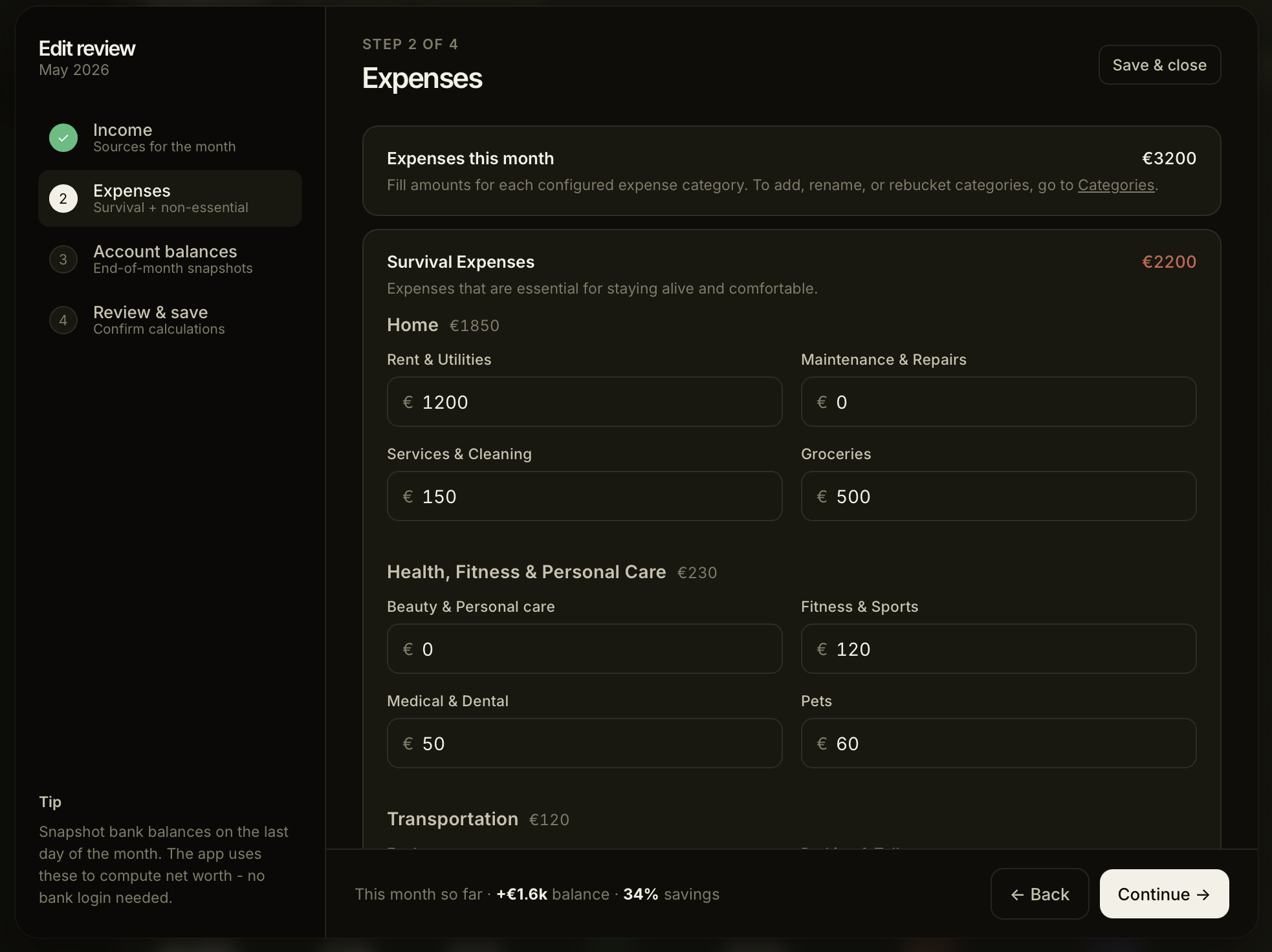 Lume monthly review — expenses screen