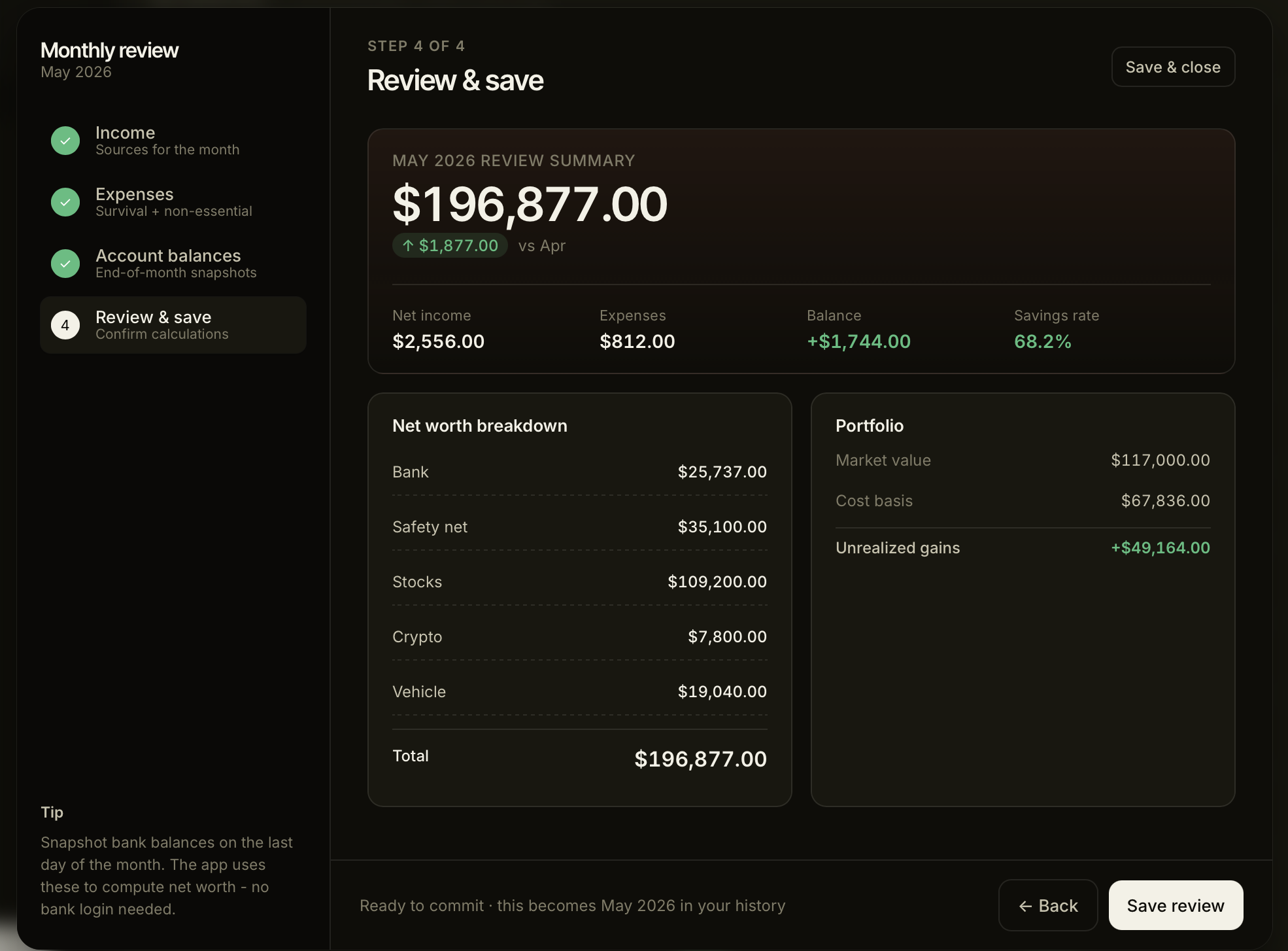 Lume monthly review — review screen